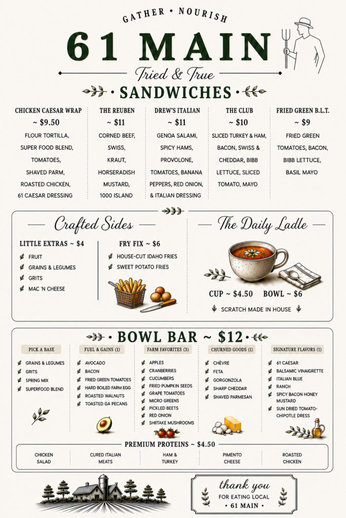 61 Main - New Lunch Menu